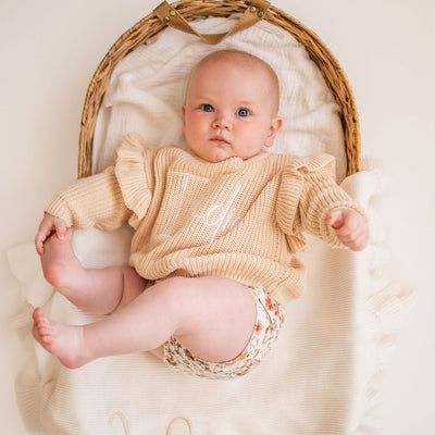 Beige Personalised Frill Sleeve Knitted Jumper
