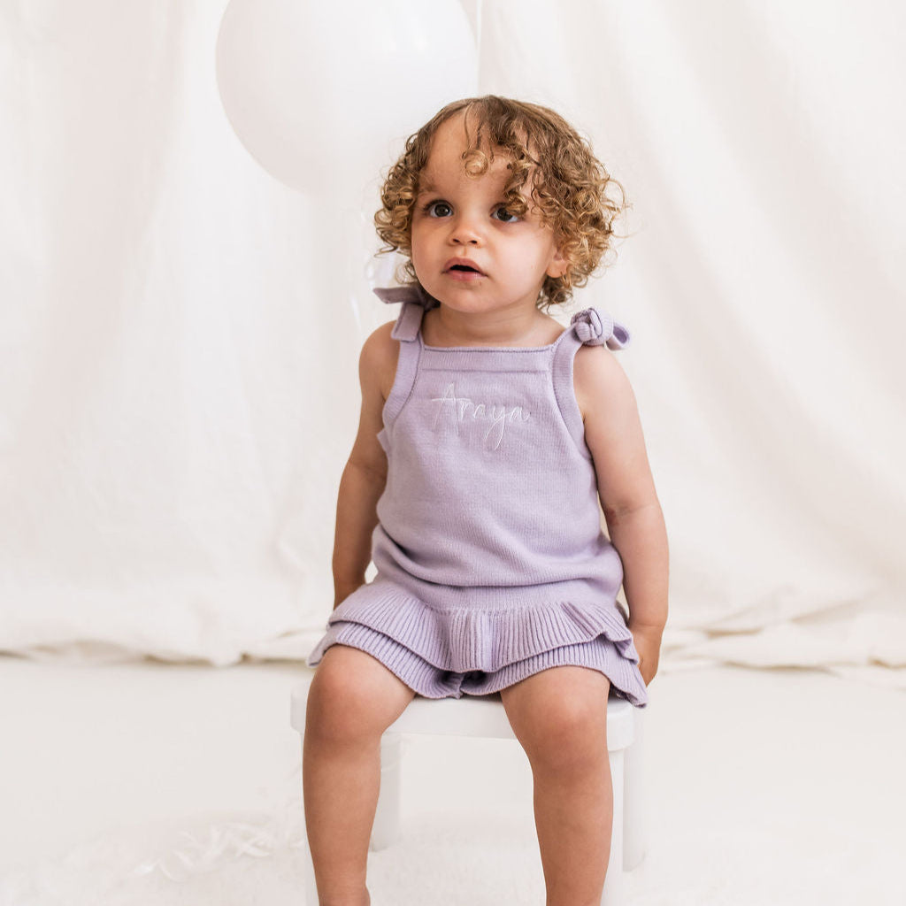 Personalised Purple Knitted Frill Two-Piece Set
