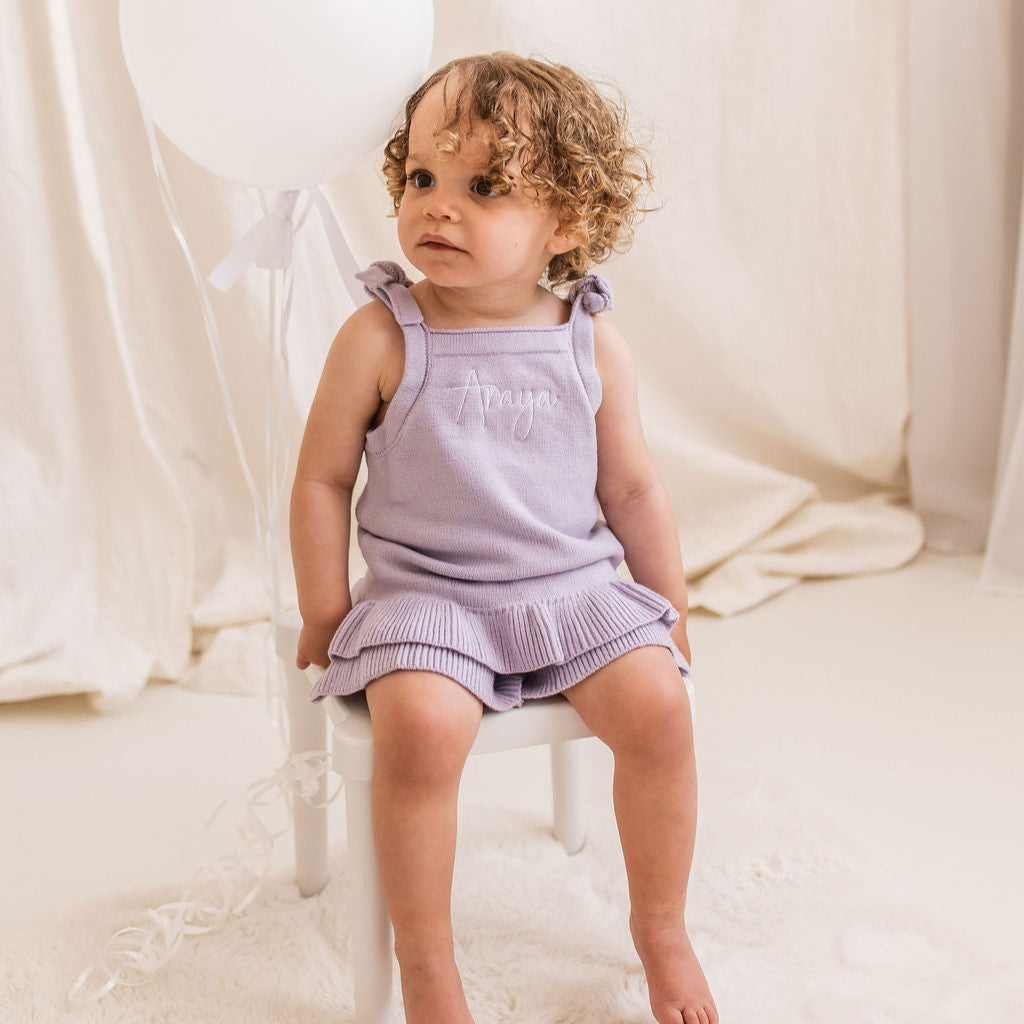 Personalised Purple Knitted Frill Two-Piece Set