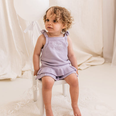 Personalised Purple Knitted Frill Two-Piece Set