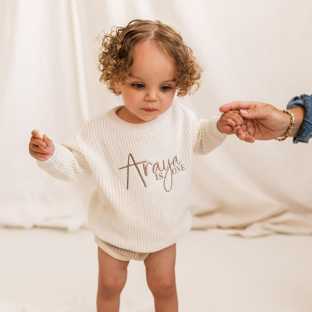 Script Birthday White Personalised Knitted Jumper