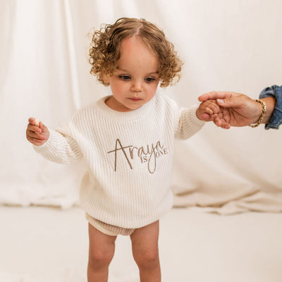 Script Birthday White Personalised Knitted Jumper