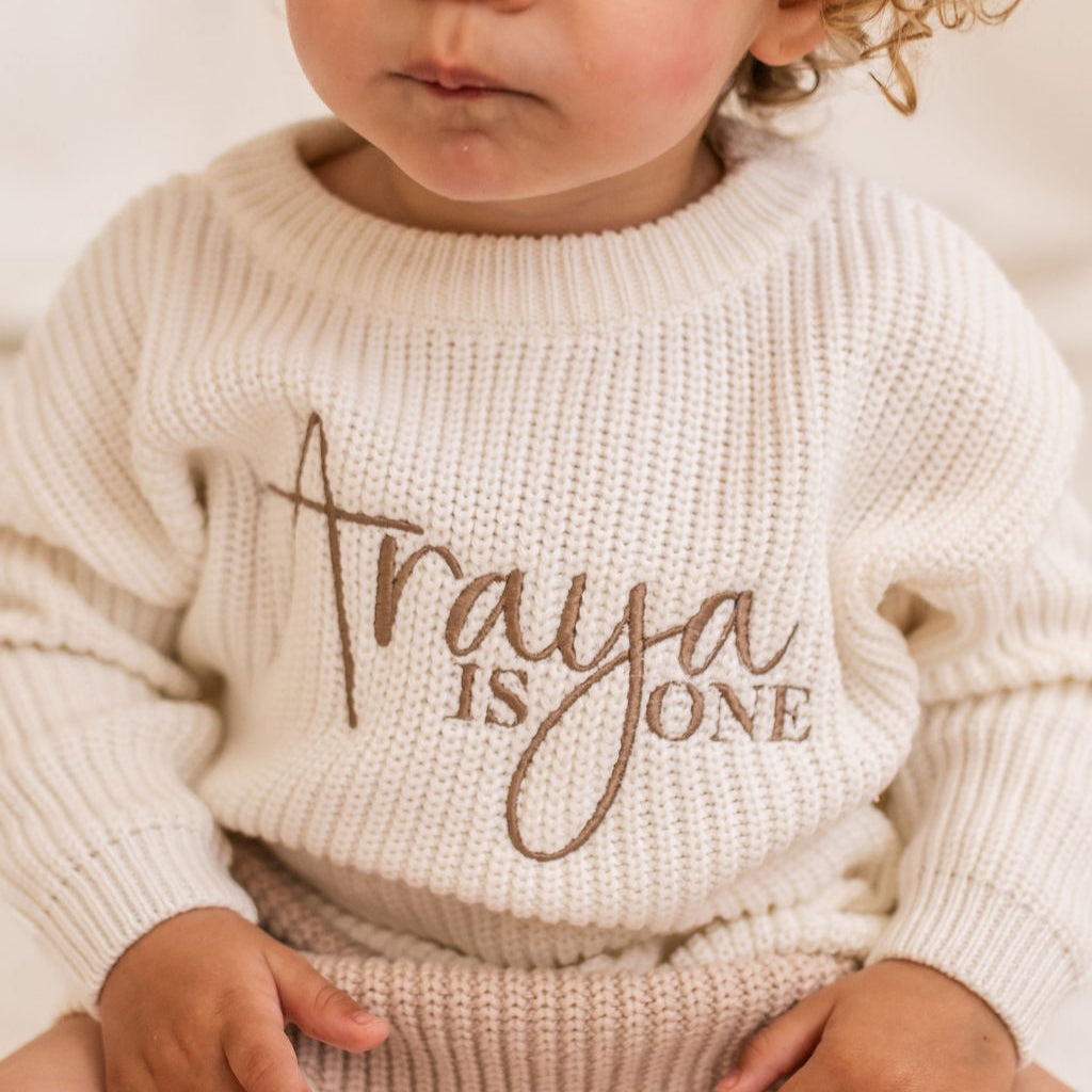 Script Birthday White Personalised Knitted Jumper