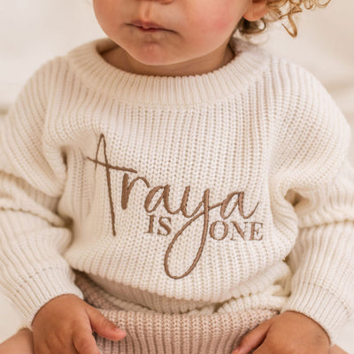Script Birthday White Personalised Knitted Jumper