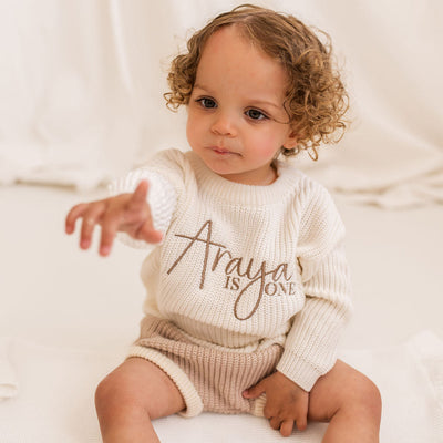 Script Birthday White Personalised Knitted Jumper