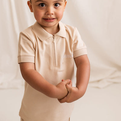 Nude Zip Up Polo Personalised Short Set