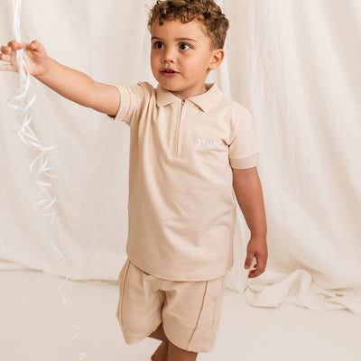 Nude Zip Up Polo Personalised Short Set