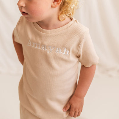 Nude Ribbed Personalised Short Set