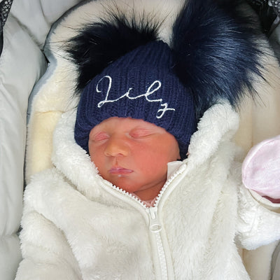 Baby Personalised Double Pom Hat - Amber and Noah