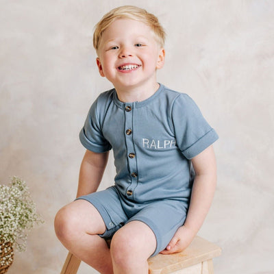 Blue Embroidered Summer Romper - Amber and Noah