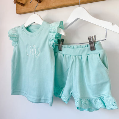 Blue Frill Sleeve Short Set - Amber and Noah