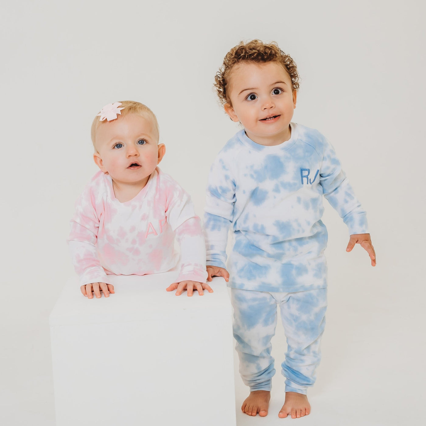 Blue Tie Dye Personalised Cotton Loungeset - Amber and Noah