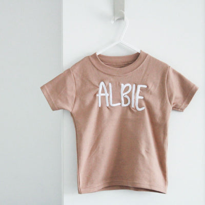Bold Name Embroidered Tee - Amber and Noah