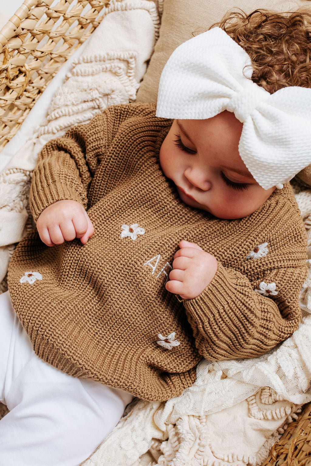 Brown Personalised Floral Knitted Jumper PRE ORDER - Amber and Noah