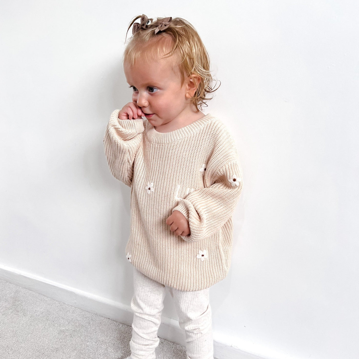 Cream Personalised Floral Knitted Jumper - Amber and Noah
