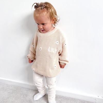 Cream Personalised Floral Knitted Jumper - Amber and Noah