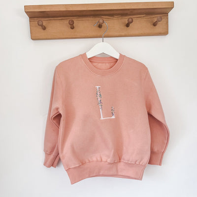 Dusty Pink Embroidered Floral Initial Sweater - Amber and Noah