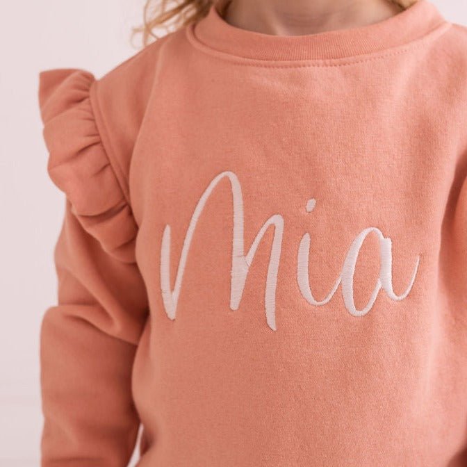 Dusty Pink Embroidered Frill Sweater - Amber and Noah