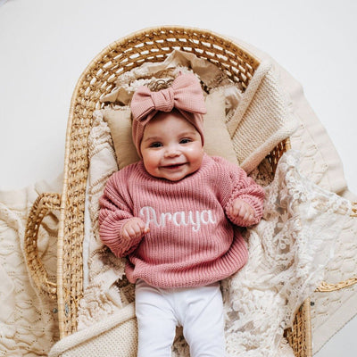 Dusty Pink Knitted Personalised Jumper - PRE ORDER - Amber and Noah