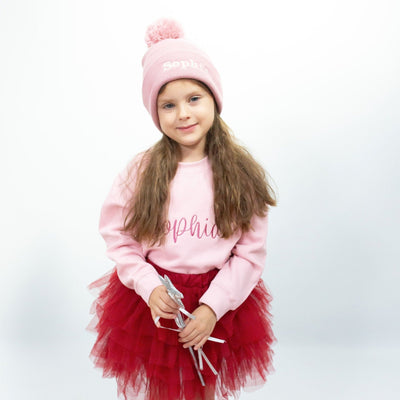 Dusty Pink Personalised Pom Beanie Hat - Amber and Noah