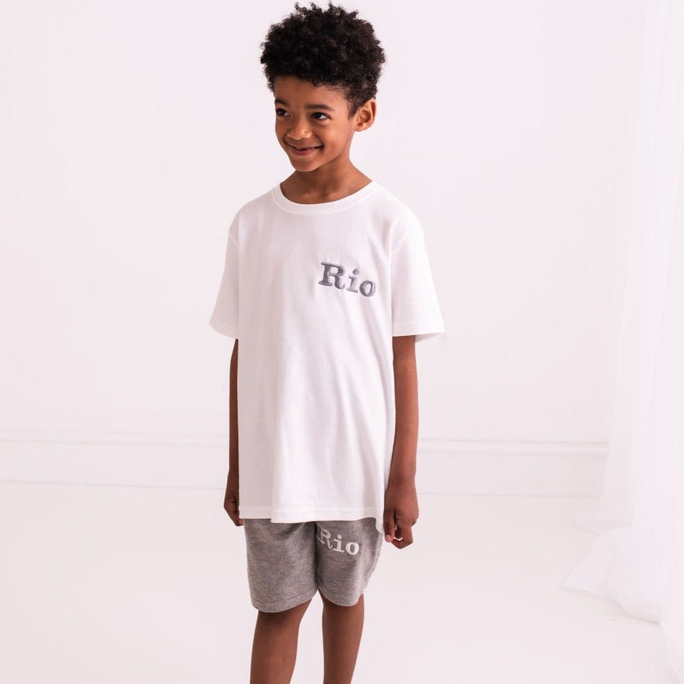 Embroidered Cotton Top and Grey Shorts Set - Amber and Noah