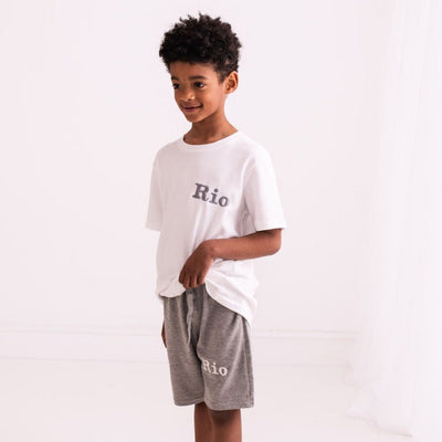Embroidered Cotton Top and Grey Shorts Set - Amber and Noah