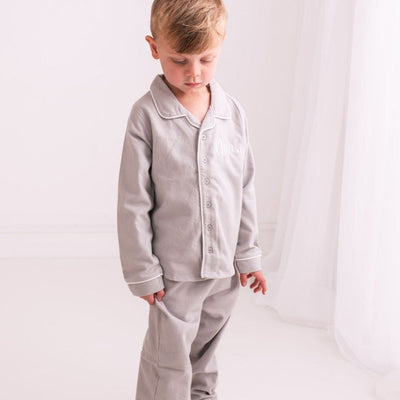 Grey Embroidered Classic Pyjamas - Amber and Noah