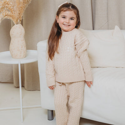 Knitted Personalised Beige Loungeset - Amber and Noah