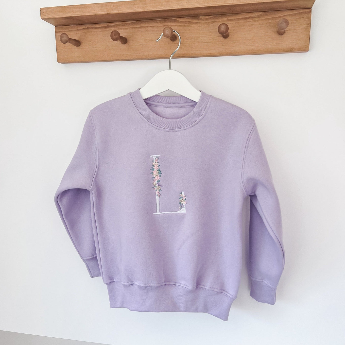 Lilac Embroidered Floral Initial Sweater - Amber and Noah