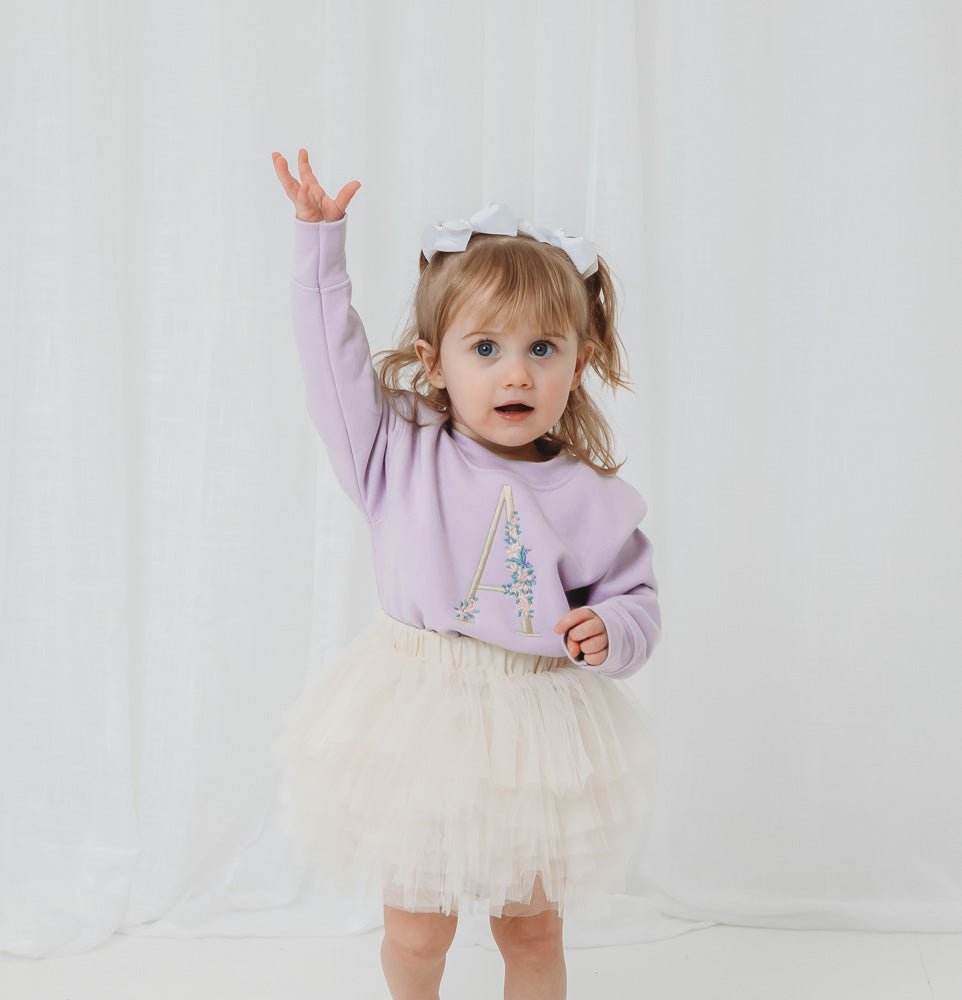 Lilac Embroidered Floral Initial Sweater - Amber and Noah