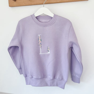 Lilac Embroidered Floral Initial Sweater - Amber and Noah