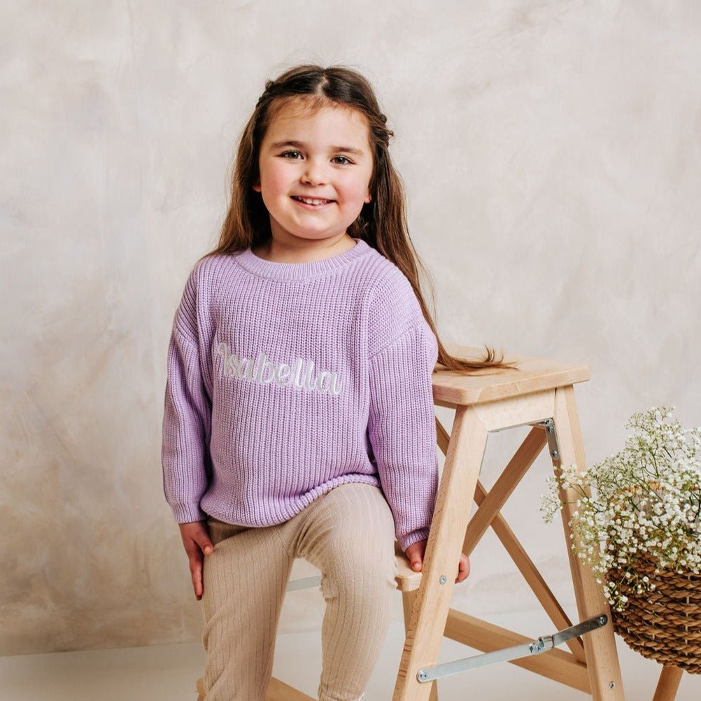 Lilac Knitted Personalised Jumper - PRE ORDER - Amber and Noah