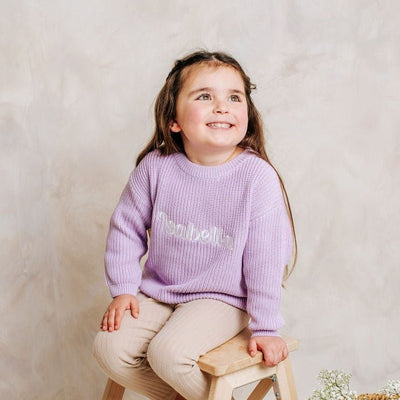 Lilac Knitted Personalised Jumper - PRE ORDER - Amber and Noah