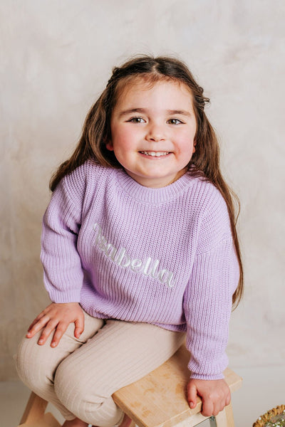 Lilac Knitted Personalised Jumper - PRE ORDER - Amber and Noah