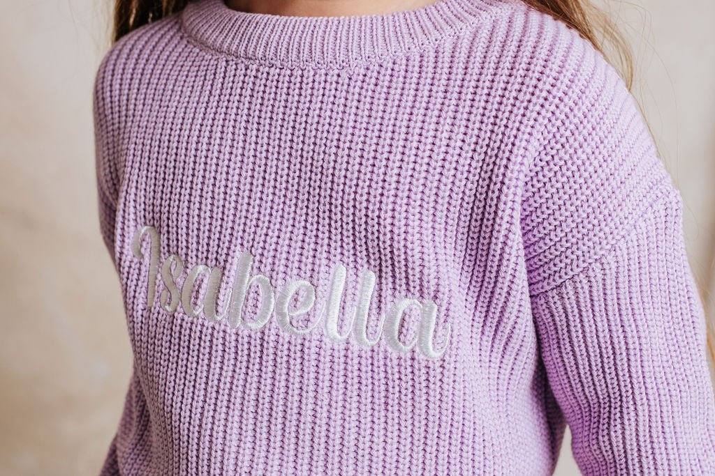 Lilac Knitted Personalised Jumper - PRE ORDER - Amber and Noah