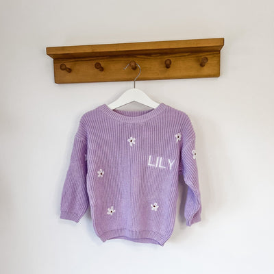Lilac Personalised Floral Knitted Jumper - Amber and Noah