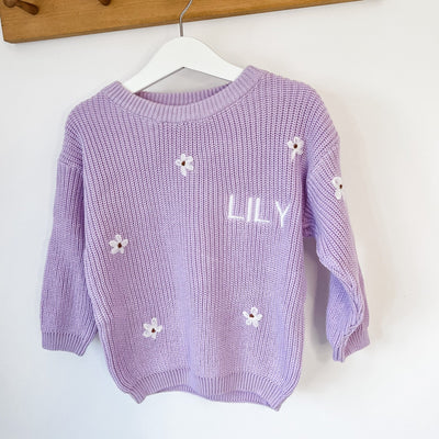 Lilac Personalised Floral Knitted Jumper - Amber and Noah