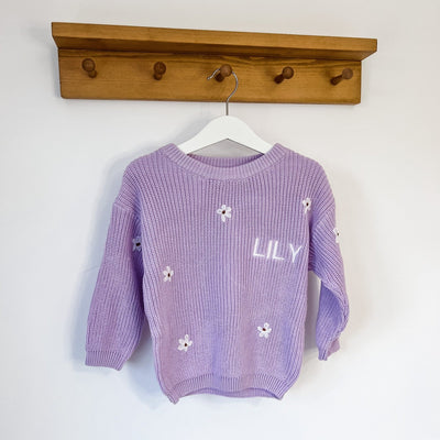 Lilac Personalised Floral Knitted Jumper - Amber and Noah
