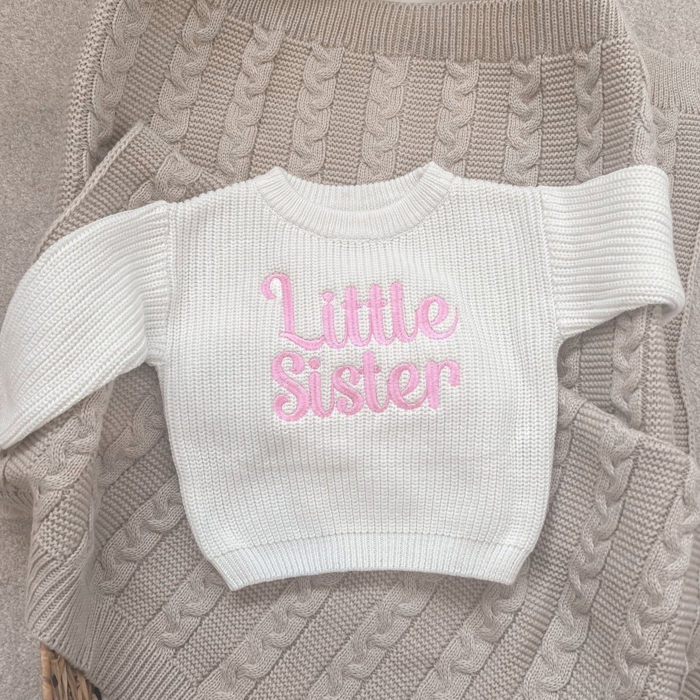 Little Sister Knitted Personalised Jumper - PRE ORDER - Amber and Noah