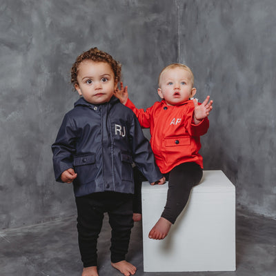 Navy Personalised Rain Coat - Amber and Noah