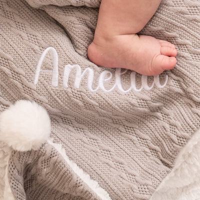 Personalised Chevron Pom Knit Blanket - Amber and Noah