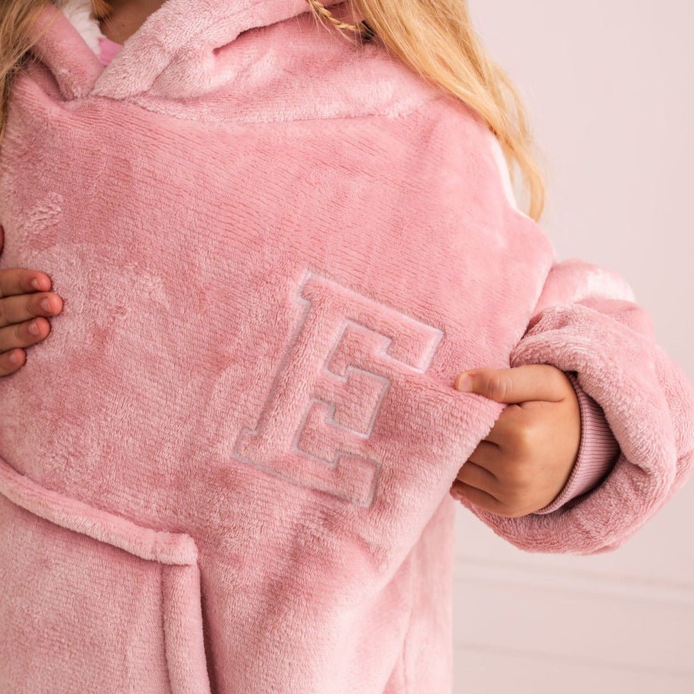 Personalised Dusty Pink Oversized Hooded Blanket - Amber and Noah