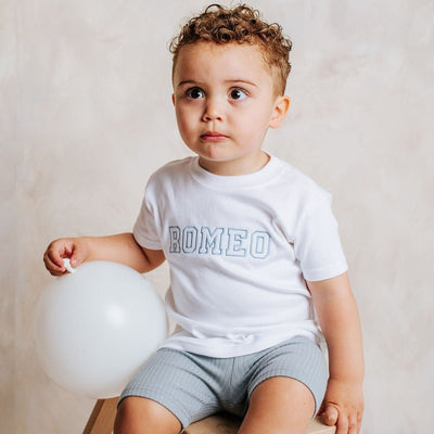 Personalised Tshirt and Dusty Blue Cycling Short Set - Amber and Noah