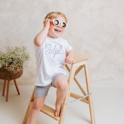 Personalised Tshirt and Grey Cycling Short Set - Amber and Noah