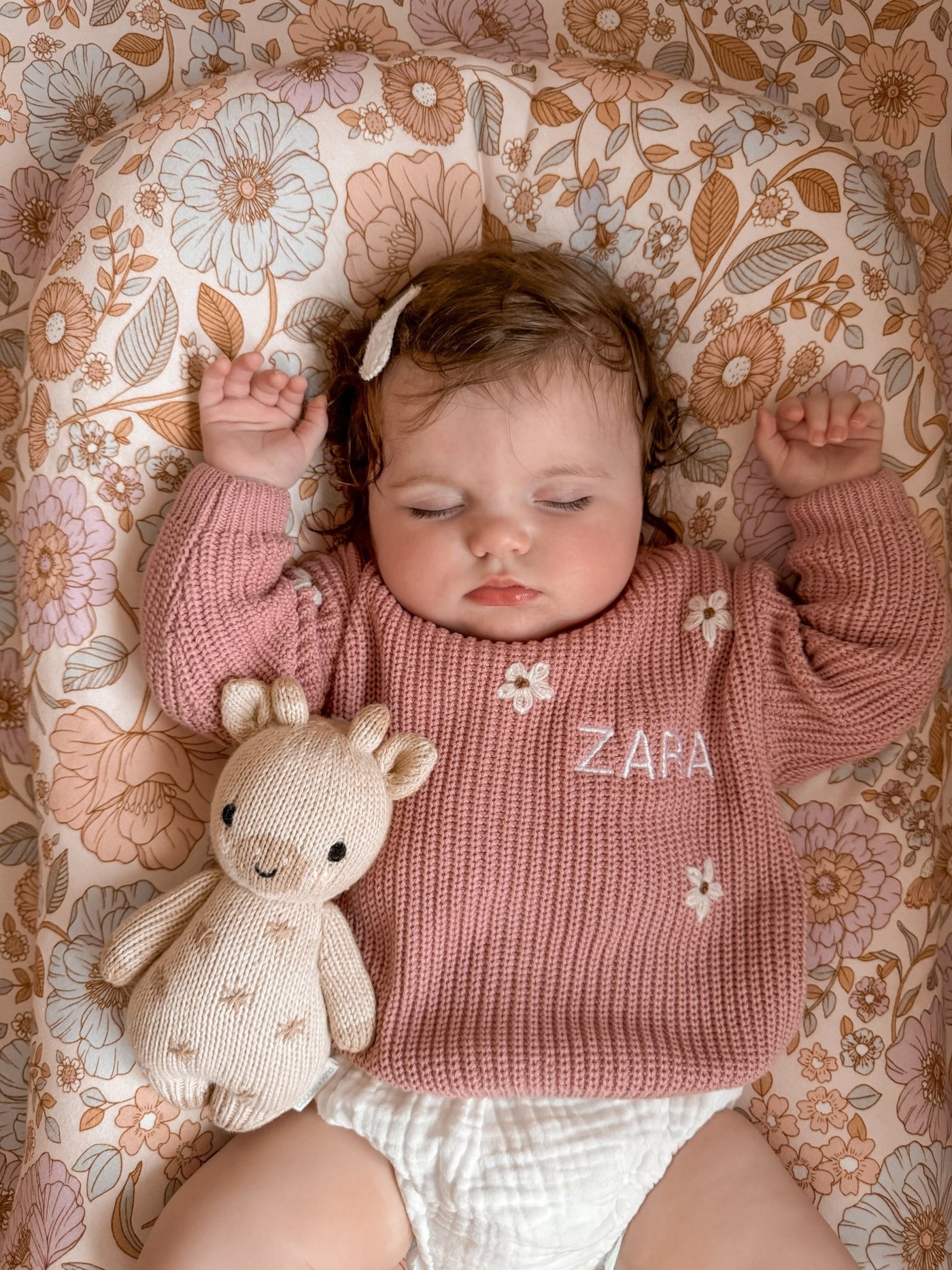 Pink Personalised Floral Knitted Jumper - Amber and Noah
