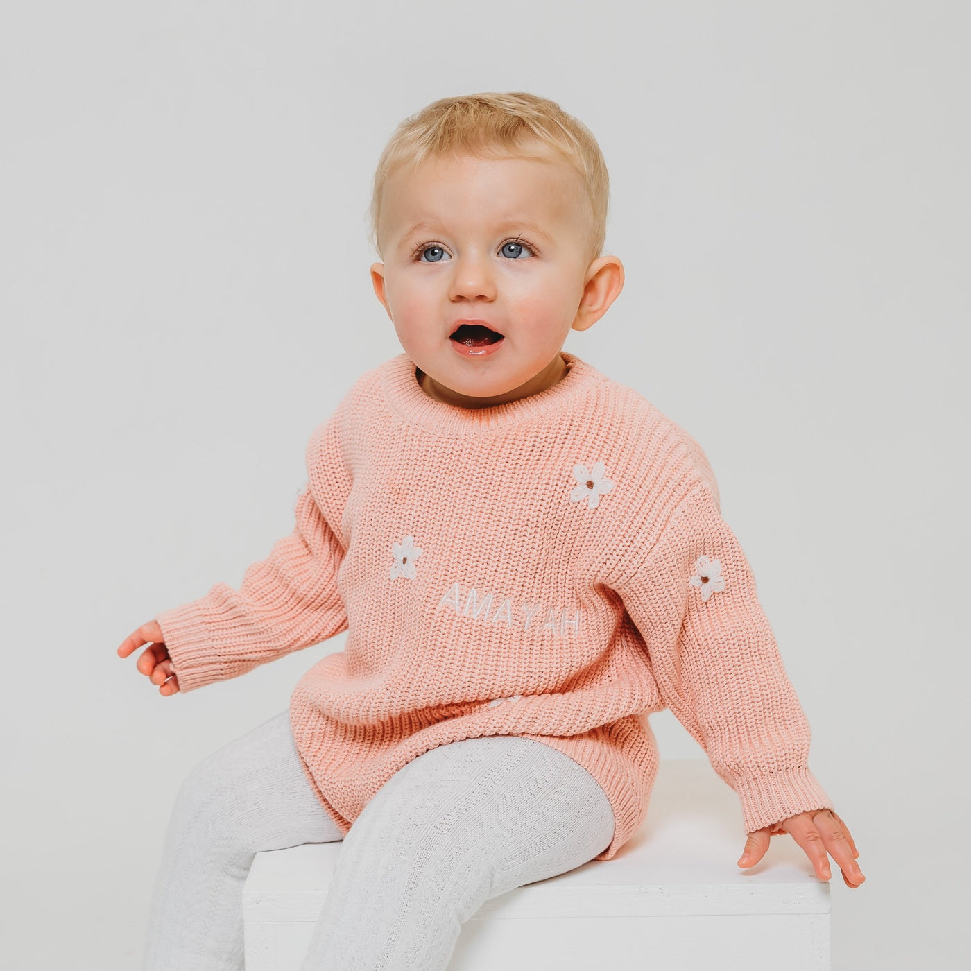 Pink Personalised Floral Knitted Romper - Amber and Noah