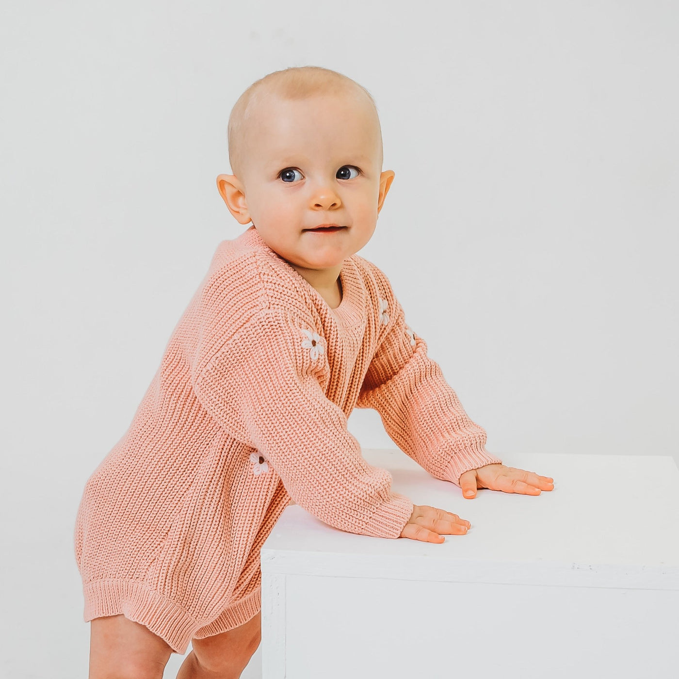 Pink Personalised Floral Knitted Romper - Amber and Noah