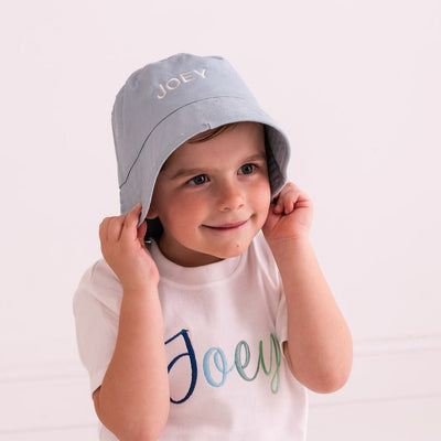 Powder Blue Personalised Bucket Hat - Amber and Noah