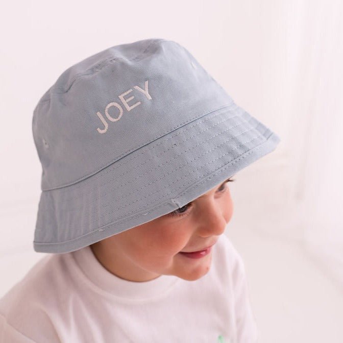 Powder Blue Personalised Bucket Hat - Amber and Noah