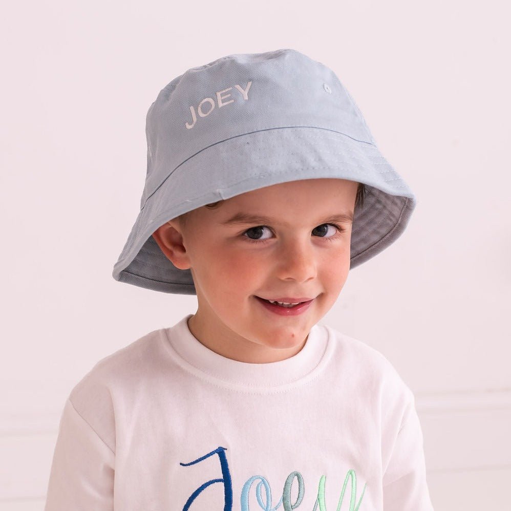 Powder Blue Personalised Bucket Hat - Amber and Noah